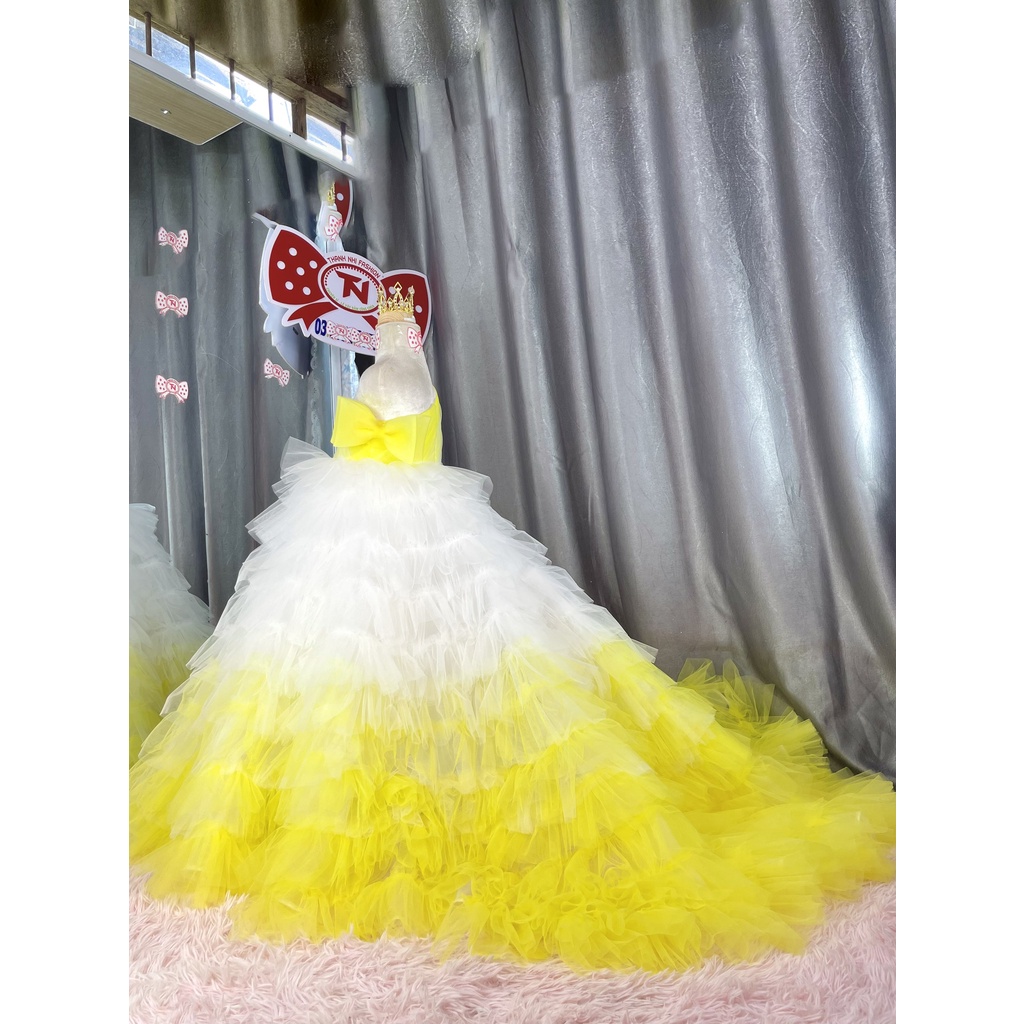 Váy Công Chúa Trắng Vàng Cao Cấp dự tiệc, sinh nhật, đám cưới hàng Thiết Kế Cao Cấp Thanh Nhi Fashion TN7223001