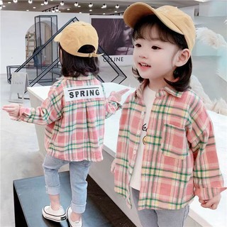 Áo Sơ Mi Tay Dài Họa Tiết Caro Phong Cách Phương Tây Thời Trang Cho Bé Gái