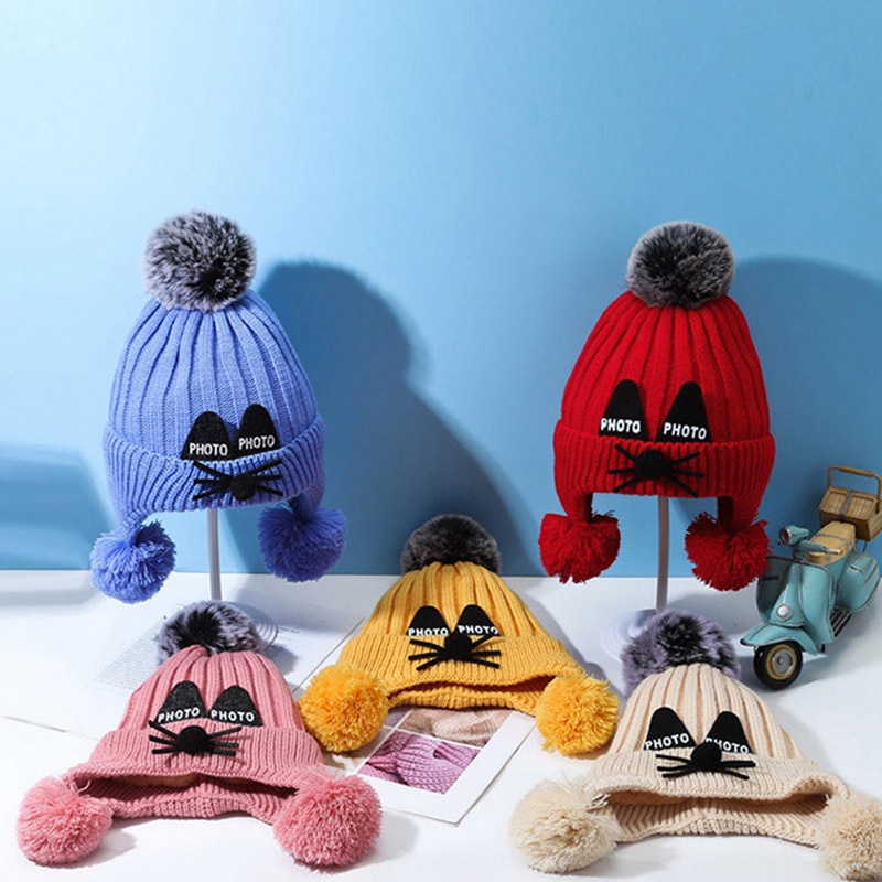 Bololo Mũ Len Dệt Kim Giữ Ấm Tai Thời Trang Thu Đông Cho Bé 0-10 Tuổi