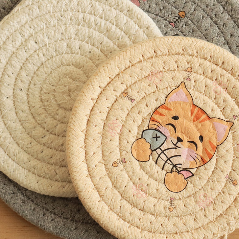 Tấm Lót Bàn Ăn Cách Nhiệt In Họa Tiết Mèo Dễ Thương Trang Trí Nhà Cửa