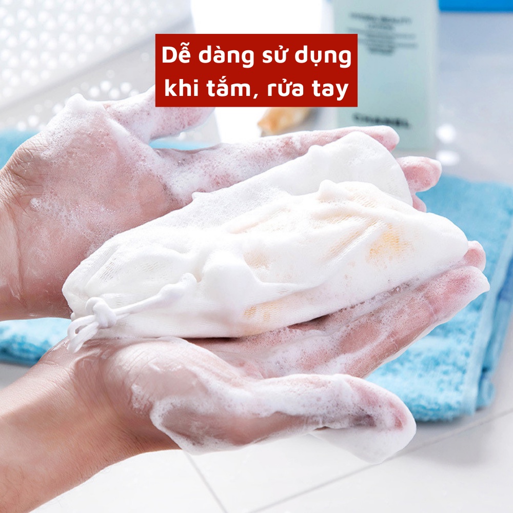 Túi lưới đựng xà bông tắm tạo bọt tiện lợi chất liệu vải lưới giúp tạo xà phòng dễ dàng chống trơn trượt khi sử dụng
