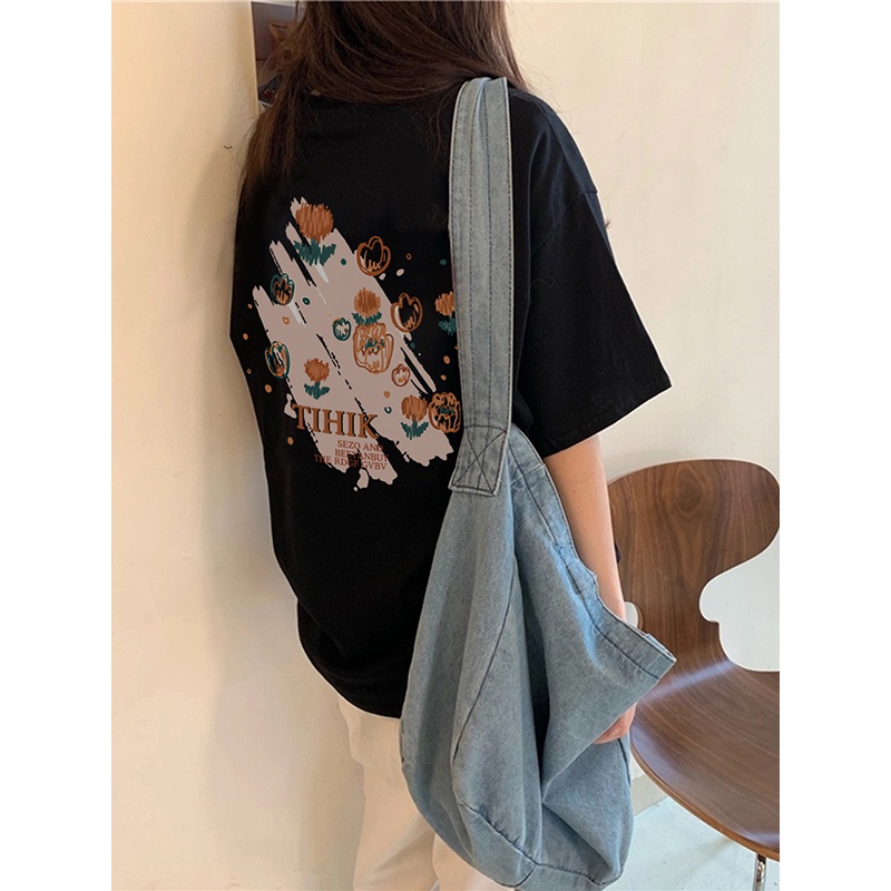 ZHELIHANGFEI Áo Thun Tay Ngắn Form Rộng Họa Tiết In Theo Phong Cách Hàn Quốc Dễ Phối Đồ