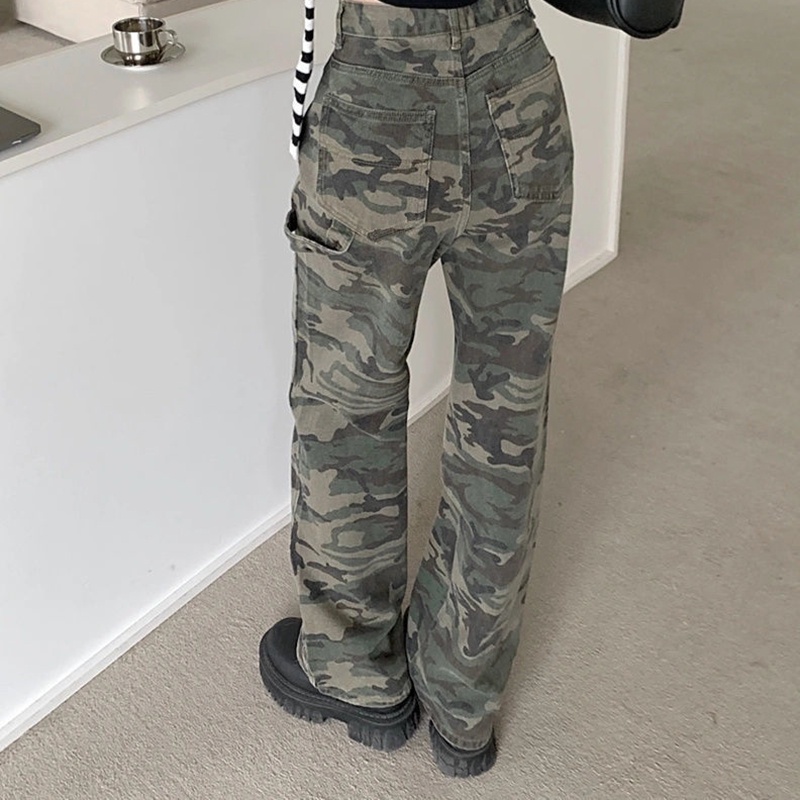 IELGY   Quần jeans Họa Tiết Rằn Ri Phong Cách retro Mỹ