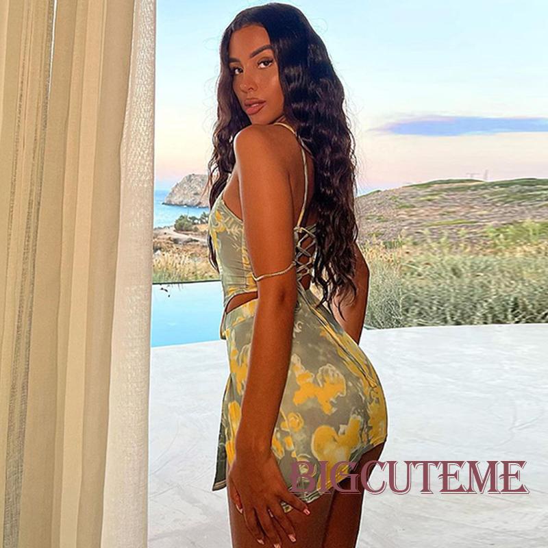 Bộ Trang Phục 2 Mảnh Gồm Áo Hai Dây Họa Tiết Hoa Và Chân Váy Mini Thời Trang Mùa Hè Cho Nữ