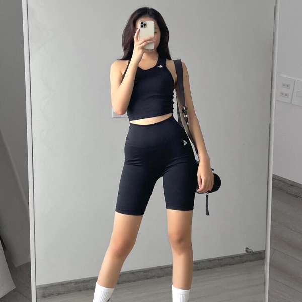 Bộ thể thao nữ Fitme áo bra tập gym Meta Đen, quần legging lửng co giãn 4 chiều năng động thấm hút tốt