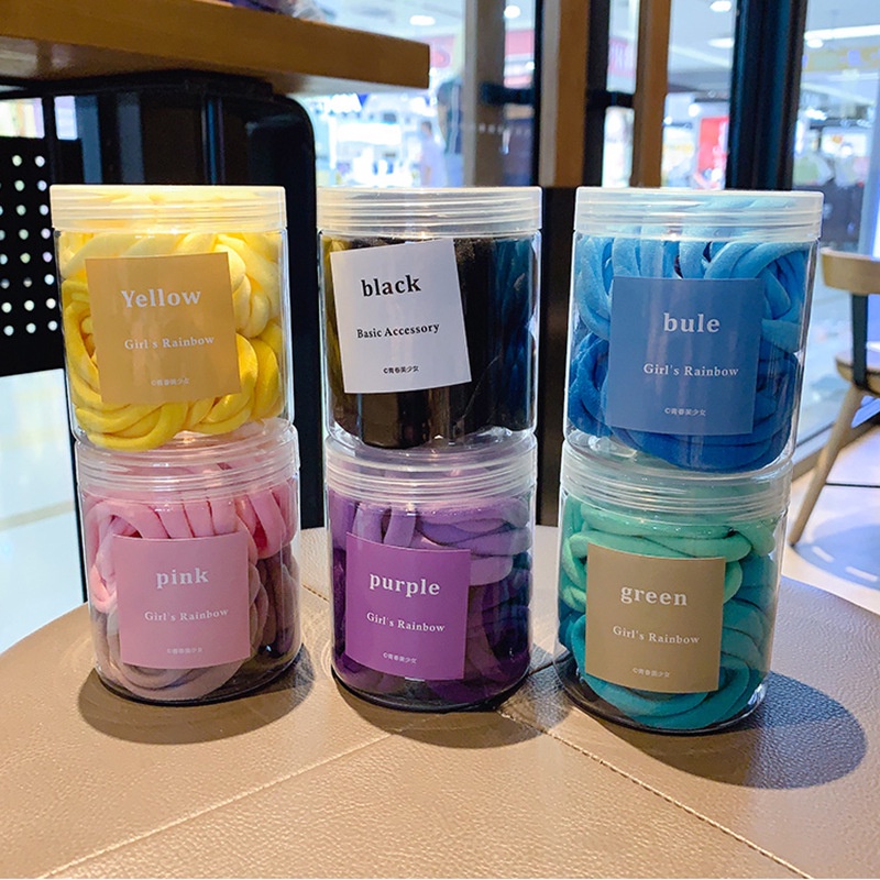 Dây Buộc Tóc Cao Su Nylon Độ Co Giãn Cao Không Đường May Phong Cách Hàn Quốc Kèm Hộp Đựng Dành Cho Bạn Nữ