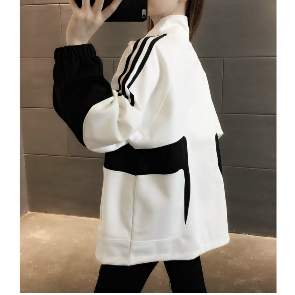 Áo Khoác  Nữ Cổ Cao Phối Màu đen trắng Thời Trang