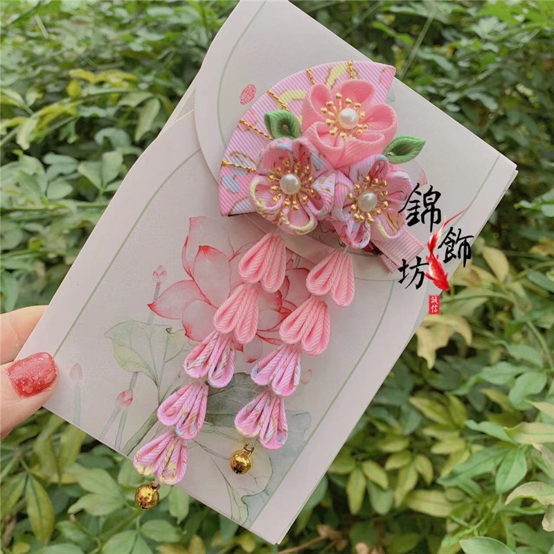 Hi-kid Trâm Cài Tóc Tua Rua Hoa Thủ Công Màu Trơn Phong Cách Nhật Bản Phụ Kiện Hán Phục Kimono Truy Cập