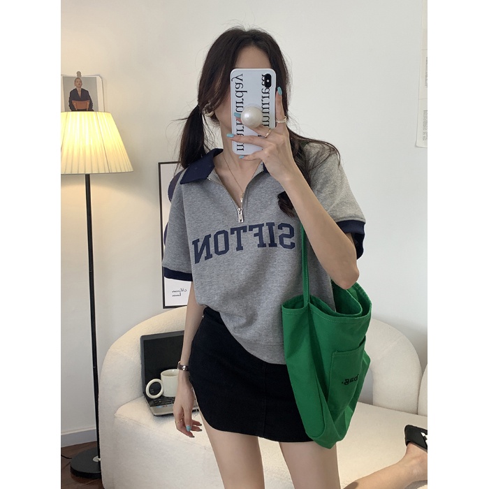 Áo polo NRVP tay ngắn in họa tiết độc đáo phong cách Hàn Quốc thời trang cho nữ