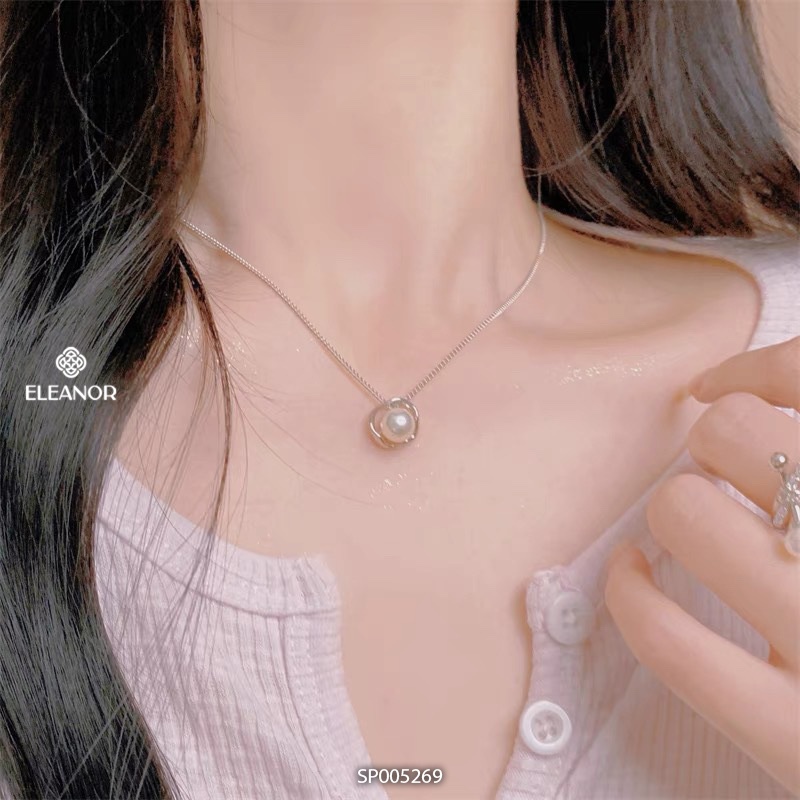 Dây chuyền nữ bạc 925 Eleanor Accessories mặt tròn đính ngọc trai nhân tạo phụ kiện trang sức 5269
