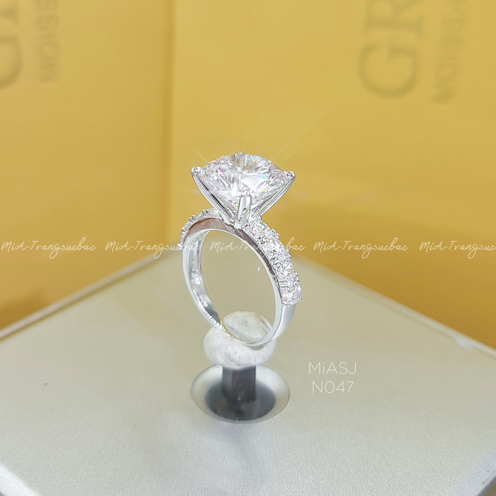 Nhẫn nữ bạc Ý S925 MiASJ nạm đá Cz cao cấp viên chủ 12li N047| MiASJ Trang sức bạc