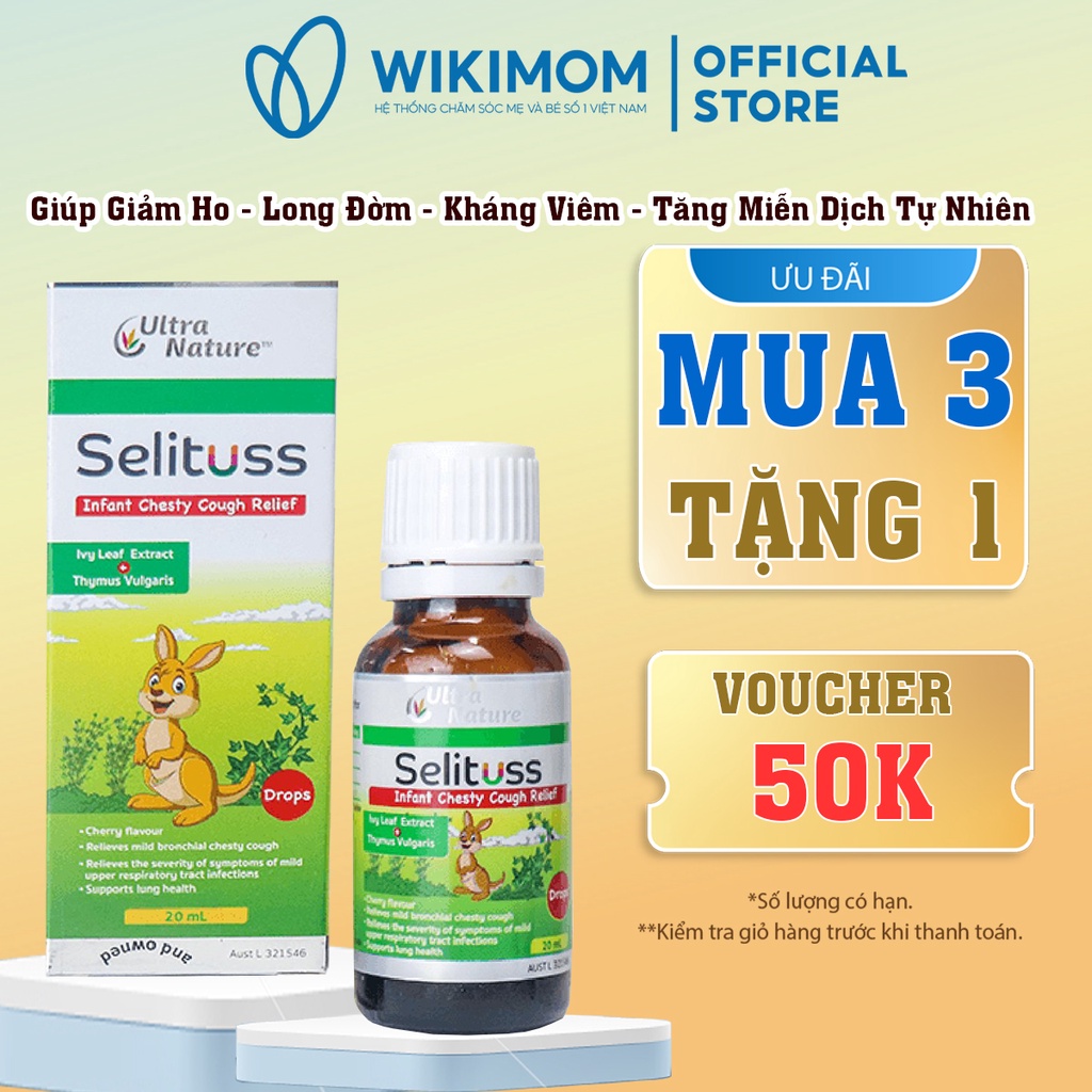 Tinh chất ho Selituss 20ml - Siro ho Selituss 100ml, Hỗ trợ giảm ho, long đờm, giảm đau rát họng cho trẻ - Wikimom