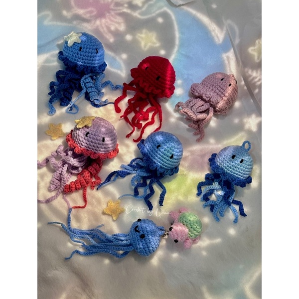 Móc khoá len jellyfish con sứa len ,đèn sứa len handmade