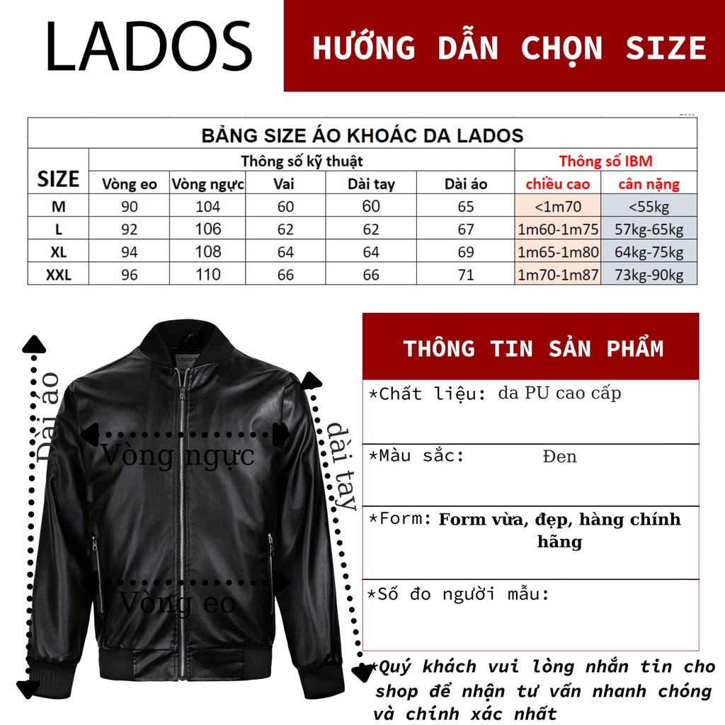Áo khoác da cao cấp LADOS - 22070 kiểu dáng cực kỳ nam tính giá rẻ