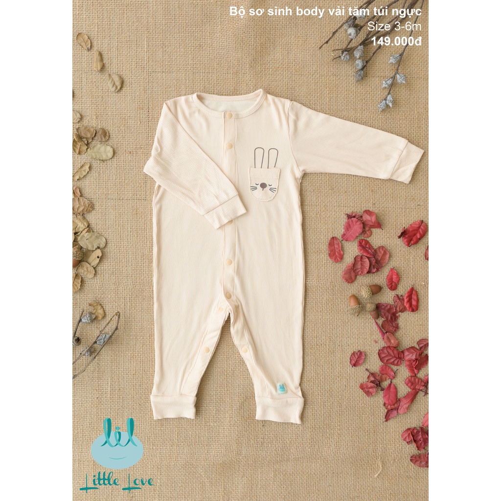 Bộ body vải tăm túi ngực cho trẻ 0-6m little love