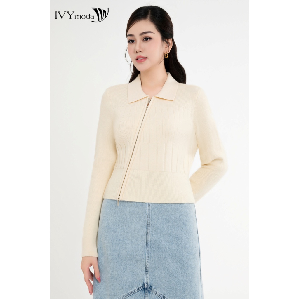 Áo khoác len khóa kéo chéo nữ IVY moda MS 77M7833