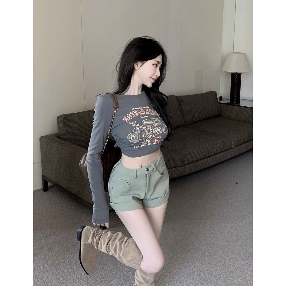 Áo thun tay dài  REBEL bo chun eo 2 màu xám,  đen alohashop91