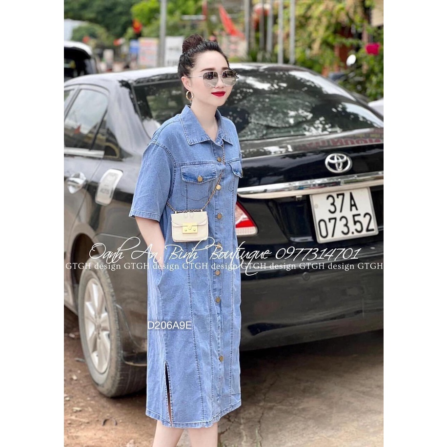 Đầm sơ mi jeans dáng dài ,váy denim sơ mi suông tay lỡ có túi hông phong cách phù hợp cho nữ đi làm đi chơi