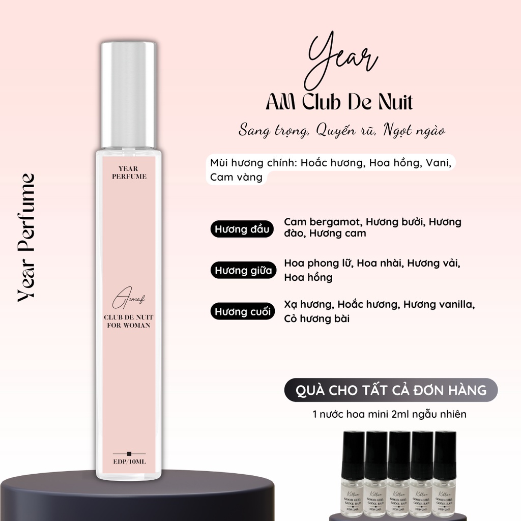 Tinh Dầu Nước Hoa Unisex Year Quyến Rũ Bí Ẩn, Ngọt Ngào Thơ Ngây Dạng Chai Xịt 10ML Lưu Hương Lâu