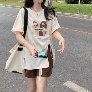 Áo thun tay ngắn phối dây rút plus size cho nữ