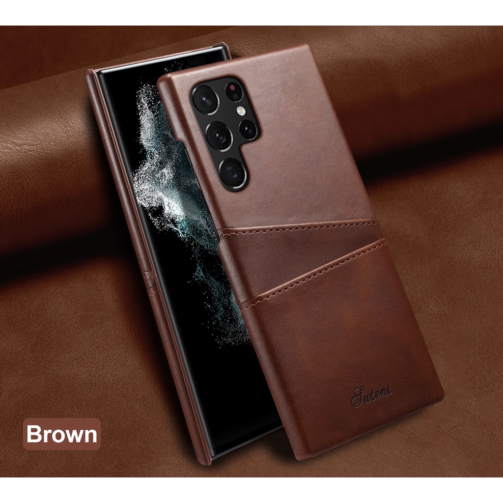 Ốp điện thoại da bê sang trọng có ngăn đựng thẻ cho Samsung Galaxy S23 Ultra S22 Plus S21 Note 20 Note 10+