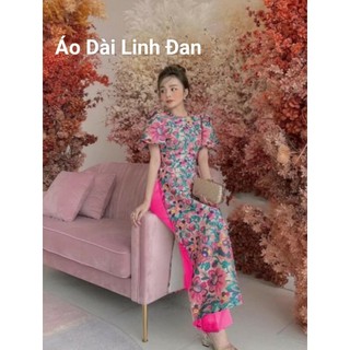 Áo dài cách tân tết, vải gấm, tay phồng - Áo Dài Linh Đan