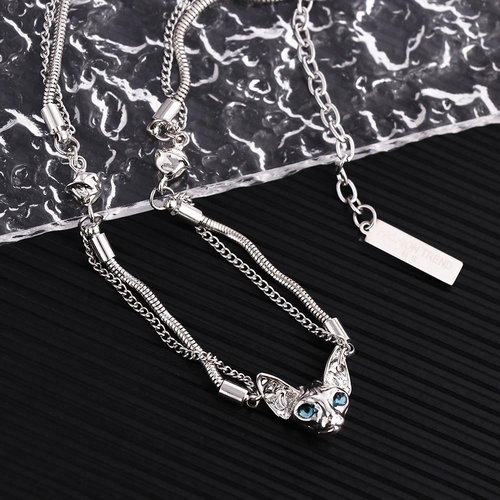 Vòng cổ Hai Lớp Mặt Hình Đầu Mèo WMES15H Y2K Y2K Thời Trang Cho Nữ
