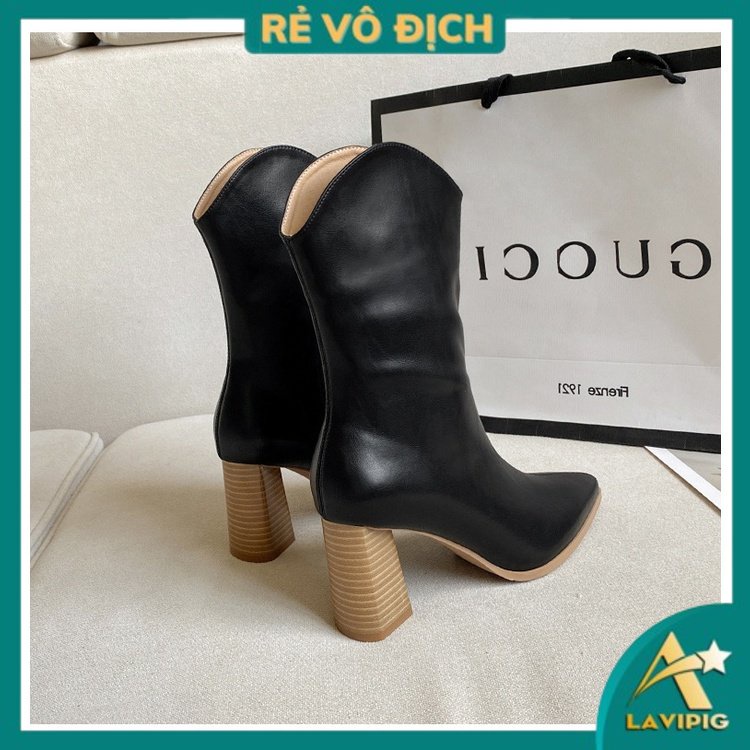 Boots gót vuông 7cm phong cách cao bồi cá tính dành cho nữ, hàng quảng châu loại đẹp, Lavipig 01