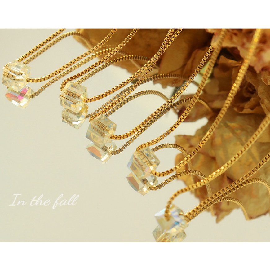 Dây Chuyền Nữ Mặt Khối Lập Phương Pha Lê Titan Không Han Rỉ TT4553