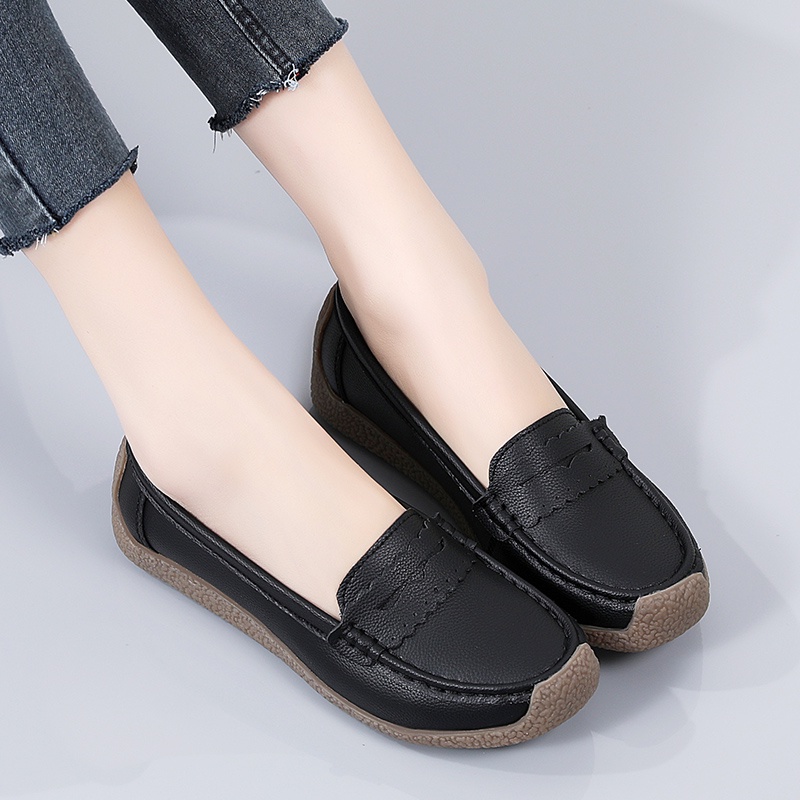 Giày Lười Da Bò Đế Bằng Thiết Kế Đơn Giản Thoải Mái Size 35-41 Thời Trang Cho Nữ