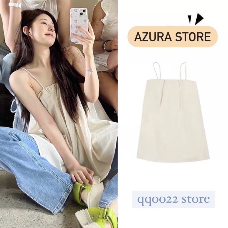 |có ảnh thật| áo hai dây dáng xoè babydoll Triệu Lộ Tư màu kem