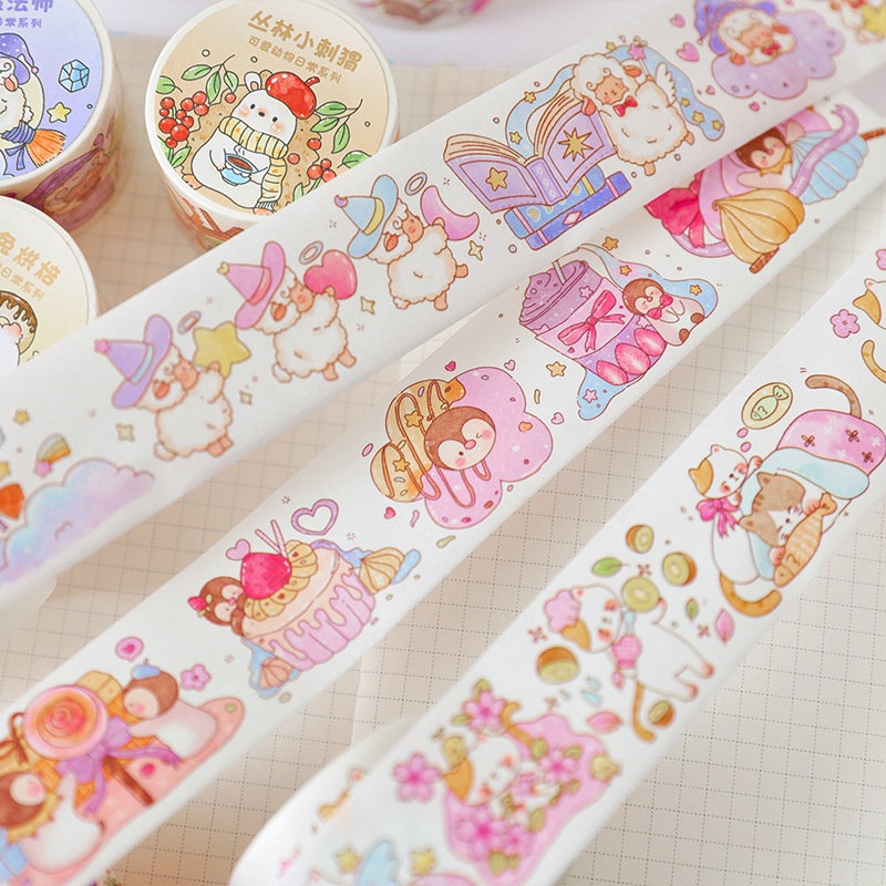 Cuộn Băng Keo Washi Họa Tiết Hoạt Hình Động Vật Dễ Thương Trang Trí Sổ Tay DIY