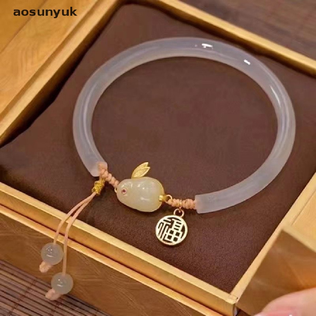 Aosunyuk Vòng Tay Hạt Tròn Mặt Hình Thỏ Vintage Trung Hoa Có Thể Điều Chỉnh Trang Sức