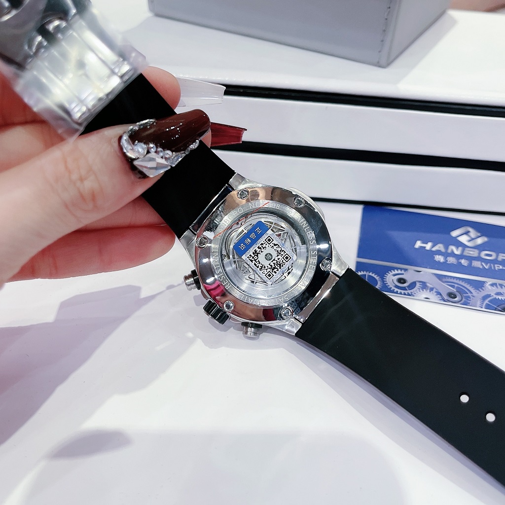 Đồng Hồ Nam Hanboro 998 Tự Động Dây Cao Su Silver 42mm