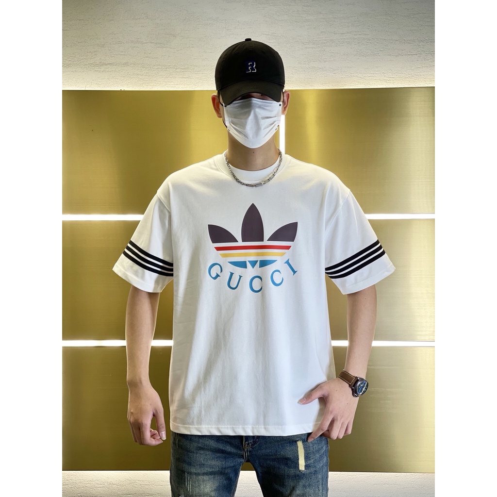 Áo thun tay ngắn thời trang cao cấp thương hiệu Gucci Adidas phong cách nam tính, năng động