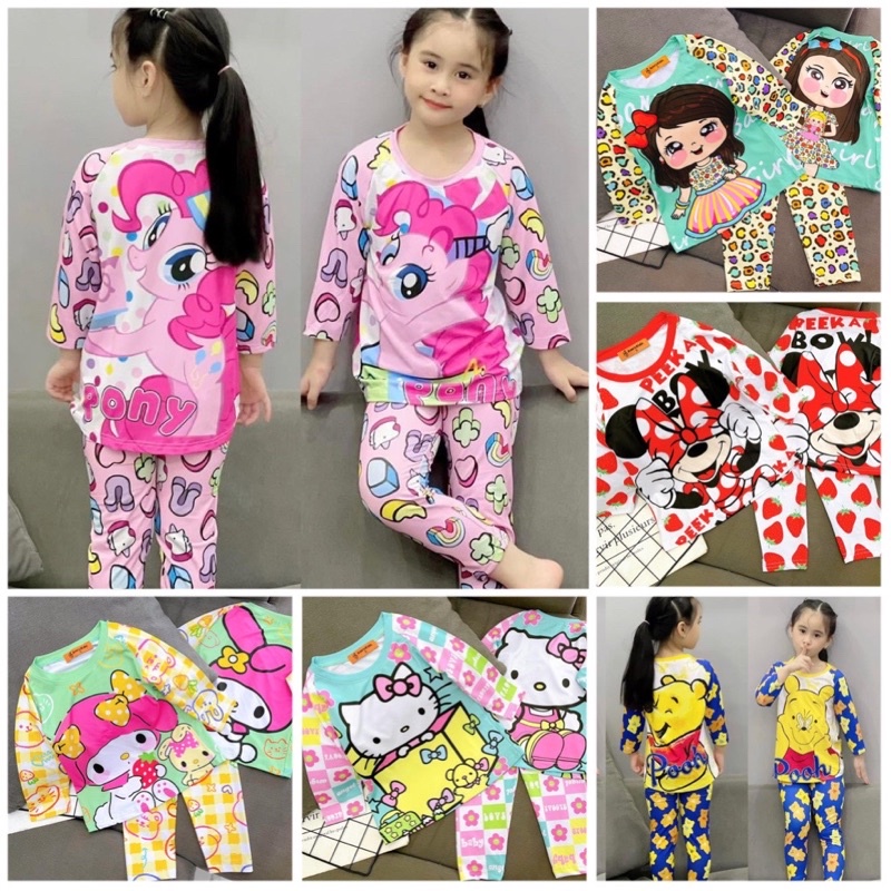 22-40kg Bộ thun lạnh 3D loại 1 tay dài quần dài form xoè nhẹ cho bé gái 281