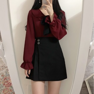 chân váy chữ A xếp tà bên phối nút ulzzang ORDER
