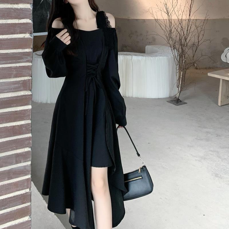 IELGY  Đầm Hai Dây Lưng Cao Cỡ Lớn Phong Cách hepburn Thời Trang Cho Nữ