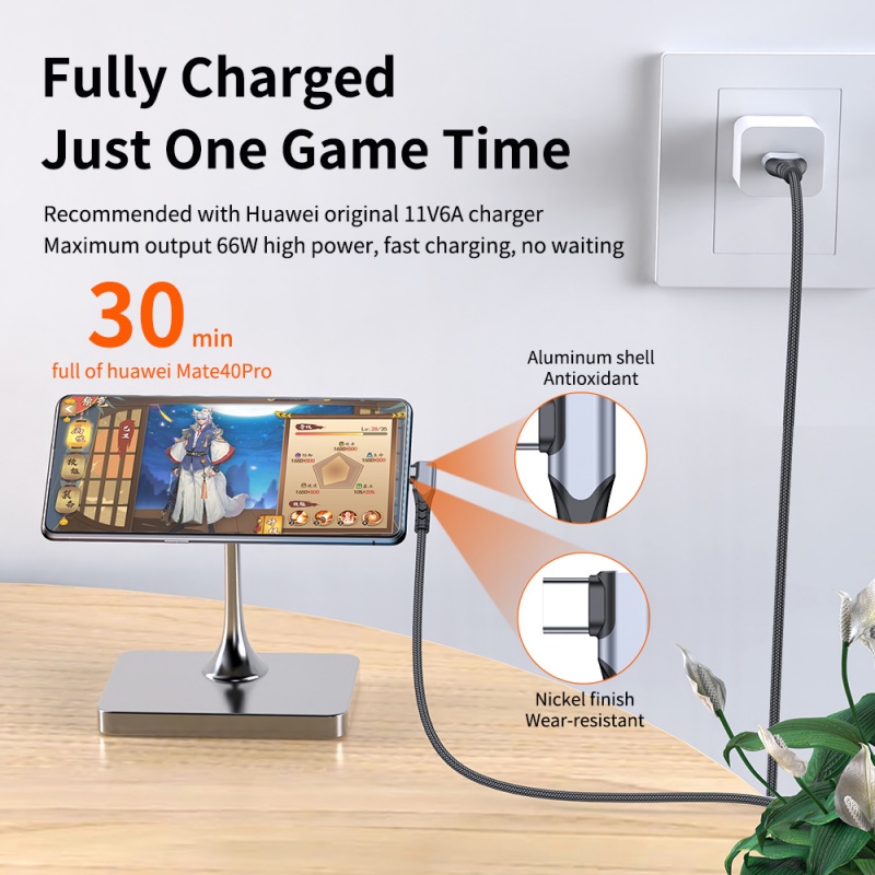 Dây Cáp Sạc Nhanh USB Type C 6A 66W SPC Cho Huawei Samsung Xiaomi Mate 40 90 Độ Dài 2 / 3M