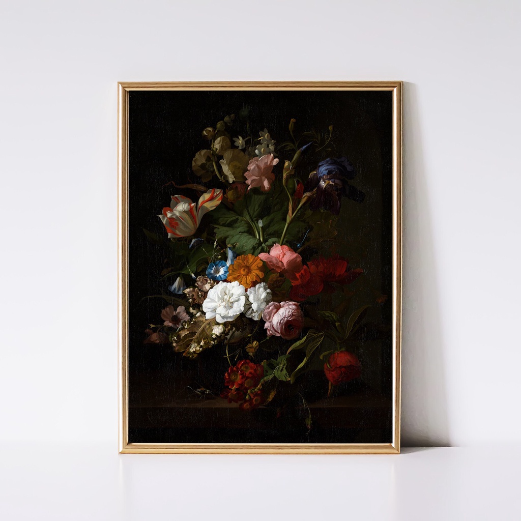 Tranh treo tường, Dark Floral Wall Art Art Moody Flower Painting Antique Victorian Wall Art  Vintage, tặng kèm đinh treo