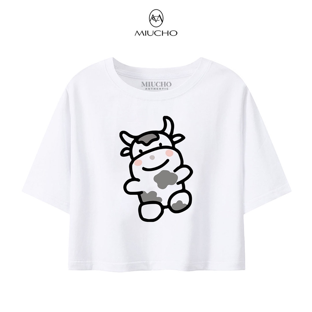 Áo croptop nữ tay ngắn cổ tròn vải thun cotton kiểu hàn quốc CR044 Miucho in hình hoạ tiết