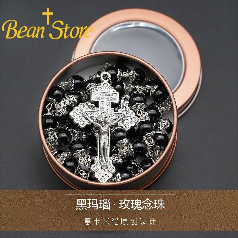Chuỗi tràng hạt Đen Vòng Tay Hạt Đậu Hoa Hồng Ý Phong Cách Vintage