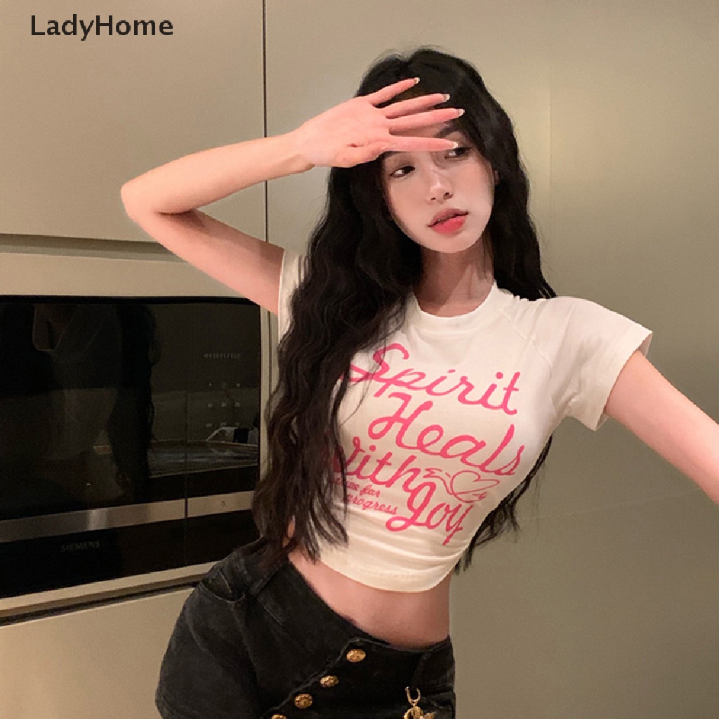 Áo Thun Croptop Tay Ngắn Cổ Tròn In Chữ Thời Trang Mùa Hè Cho Nữ