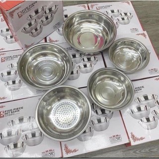 SET 5 MÓN RỔ VÀ CHẬU INOX