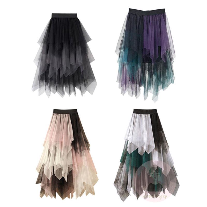 Chân Váy Vải Tuyn Lưng Thun Màu Sắc Tương Phản Thời Trang Mùa Thu Cho Nữ