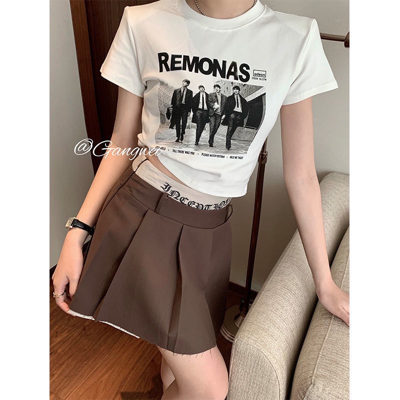 Áo Thun COZOKC Tay Ngắn Hở Rốn In Họa Tiết Thời Trang