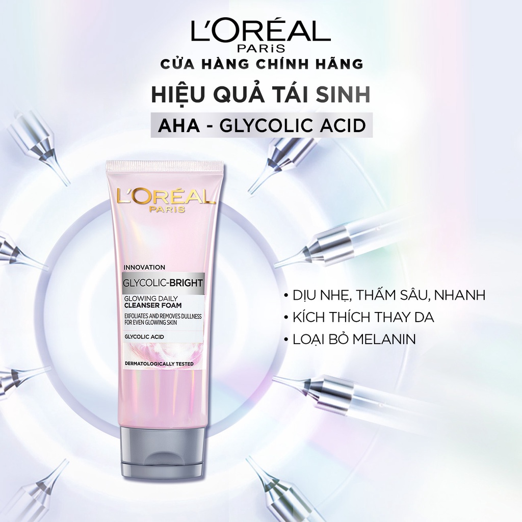 Sữa rửa mặt sáng da L'Oreal Paris Glycolic (AHA) Bright 100ml | BigBuy360 - bigbuy360.vn