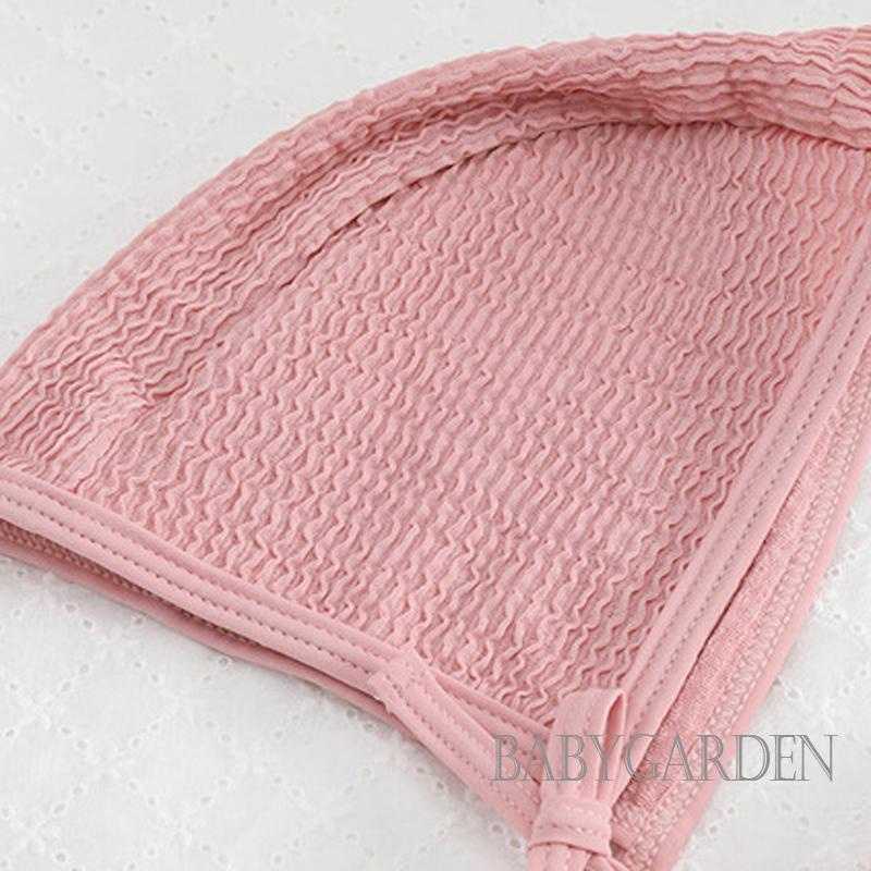 Bộ Đồ Bơi 3 Món Áo Tay Ngắn Hở Vai + Quần Ngắn Có Diềm Xếp Nếp + Mũ Thời Trang Mùa Hè Cho Bé Gái