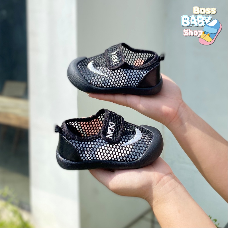 Giày tập đi cho bé trai trẻ em phối lưới thoáng khi bốn mùa đế mềm chống trượt quai ngang êm chân