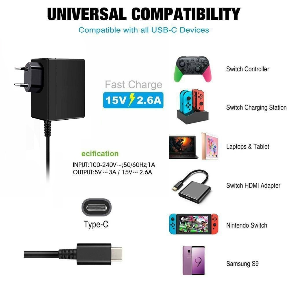 Bộ Sạc Nhanh Loại c 15V - 2.6A Cho Máy Chơi Game Nintendo SWITCH Lite